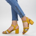 Sandale Dama cu Toc gros CS78 Yellow (L81) Mei