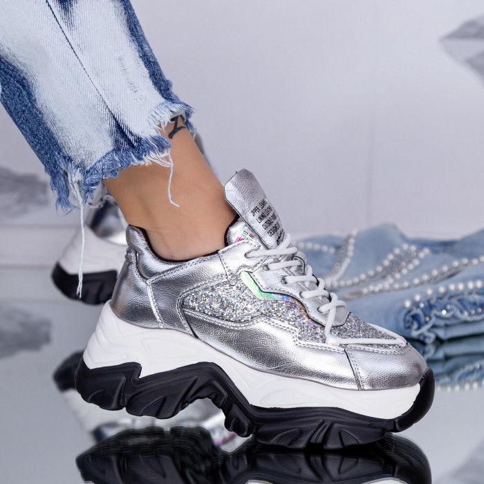 Pantofi Sport Dama cu Platforma WL259 Argintiu Mei