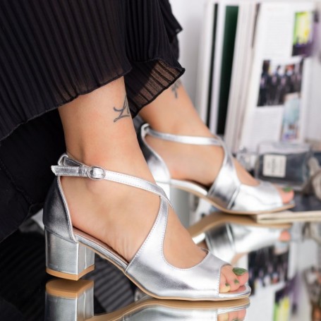 Sandale Dama cu Toc gros YXD20 Argintiu Mei
