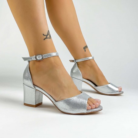 Sandale Dama cu Toc gros XKK566 Argintiu (C25) Mei